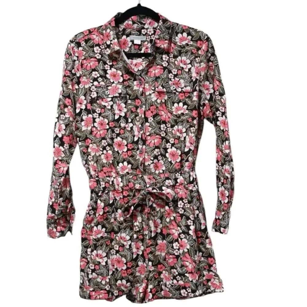 Outerknown Hawaiian Floral Print Linen Blend Shortall Romper Women’s XS NEW